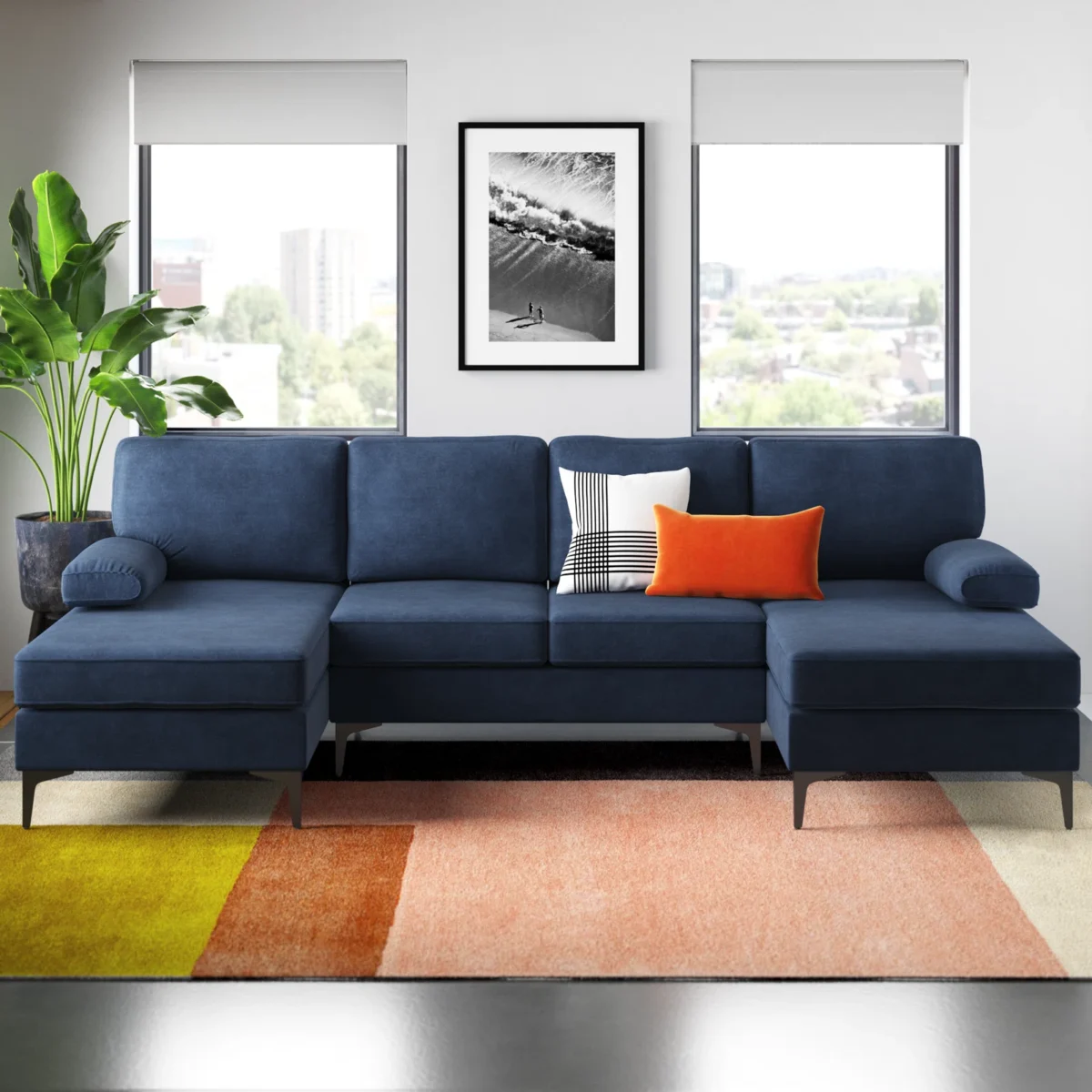 Amulya 3-Piece Upholstered Sectional Sofa Set for 4 Seaters