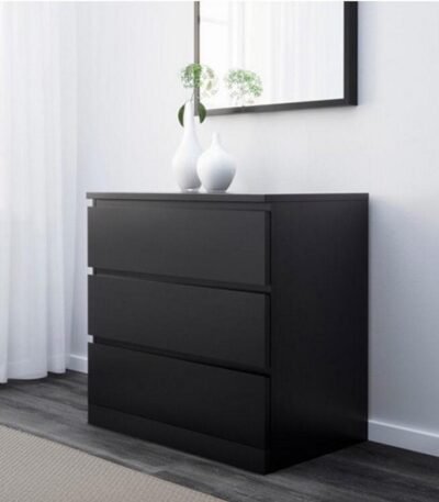 Black MDF Drawers Unit - 3 Drawers For Sleek Storage Solutions- 78×80×45 cm