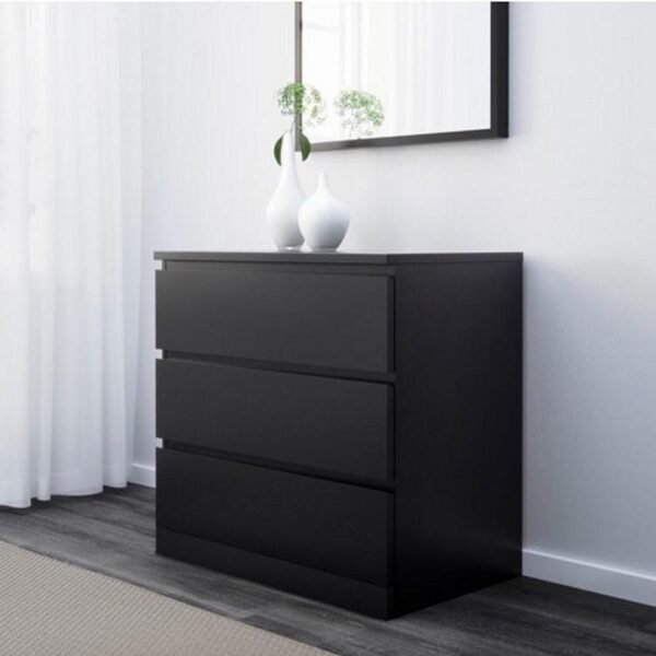 Black MDF Drawers Unit - 3 Drawers For Sleek Storage Solutions- 78×80×45 cm