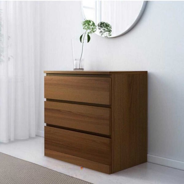  Contemporary Brown MDF Wood 3-Drawer Unit - 80x78x45 cm