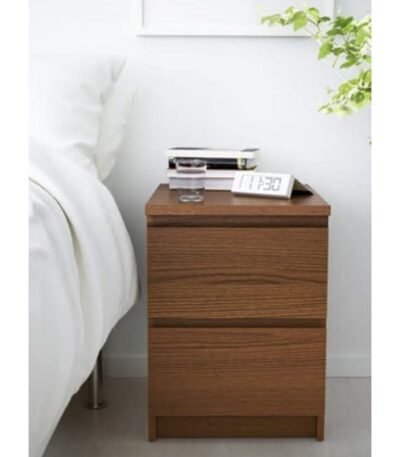 Contemporary Counter Wood Bedside Table - 2 Drawers Brown - 54x40x45 cm