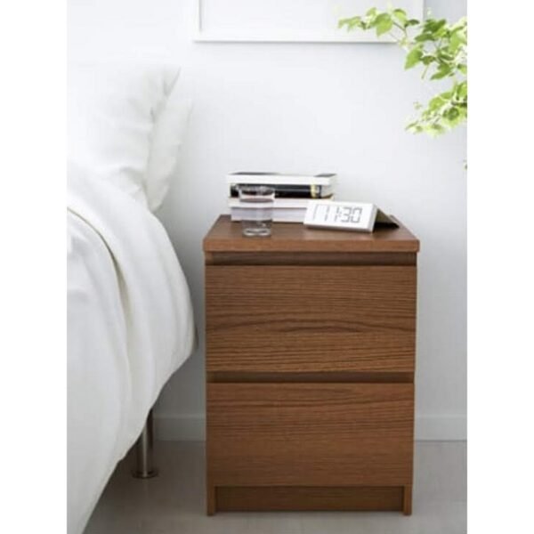 Contemporary Counter Wood Bedside Table - 2 Drawers Brown - 54x40x45 cm