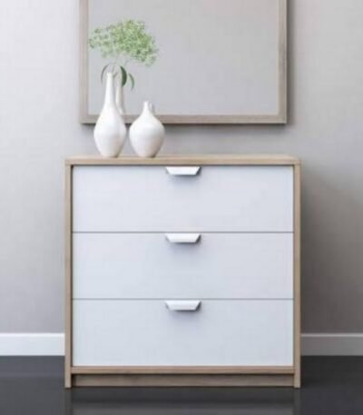 Contemporary MDF Wood 3 Drawers Unit - White and Beige - 70x68x40 cm