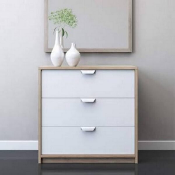 Contemporary MDF Wood 3 Drawers Unit - White and Beige - 70x68x40 cm