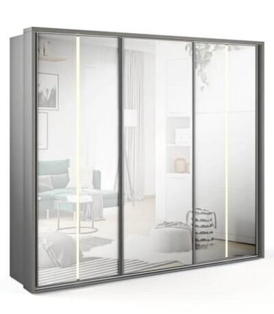 Contemporary MDF Wood Wardrobe - 3 Doors Grey - 240x220x60 cm