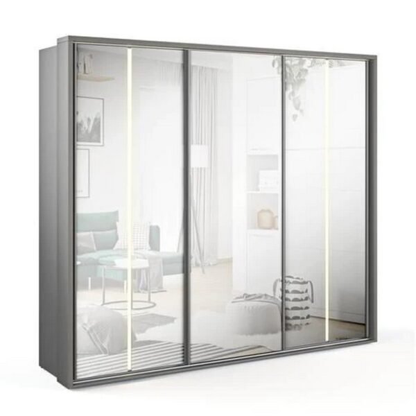 Contemporary MDF Wood Wardrobe - 3 Doors Grey - 240x220x60 cm