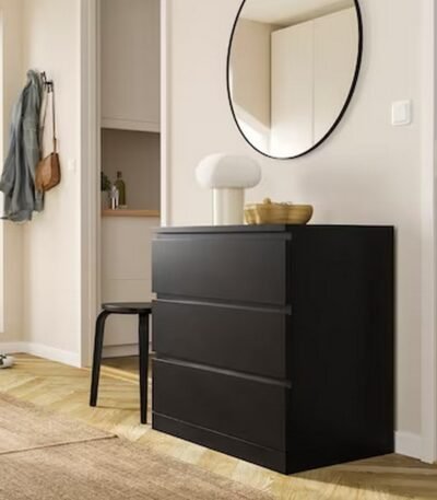 Contemporary Storage Essential Black Counter Wood 3-Drawer Unit - 78x80x45 cm