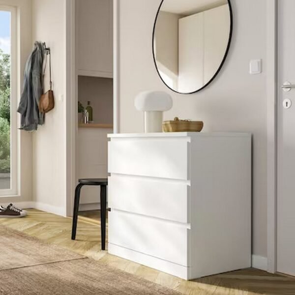 Contemporary White Counter Wood 3-Drawer Unit - 78x80x45 cm