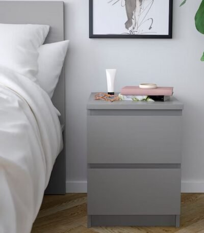 Grey Counter Wood Bedside Table - 2 Drawers - Sleek Storage Companion 54x40x45 cm