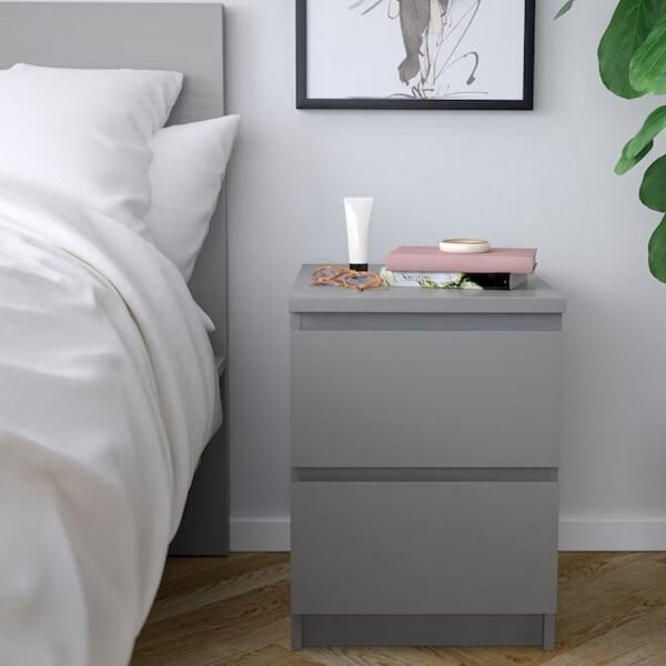 Grey Counter Wood Bedside Table - 2 Drawers - Sleek Storage Companion 54x40x45 cm