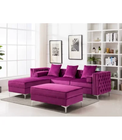 Luxurious Marciano Wide Velvet Reversible Modular Sofa & Chaise with 2 Ottomans