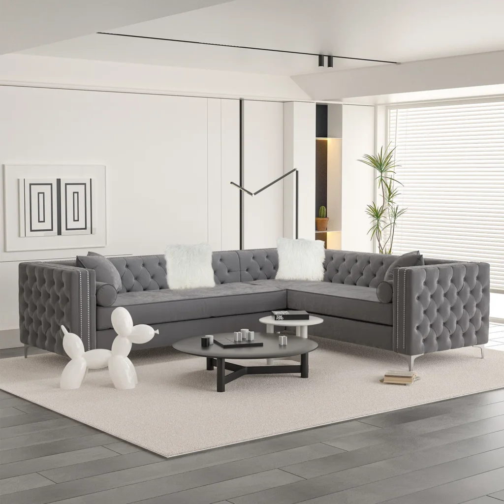 Mourcourt 6-Seater Velvet Sectional: Luxurious Comfort and Timeless Elegance