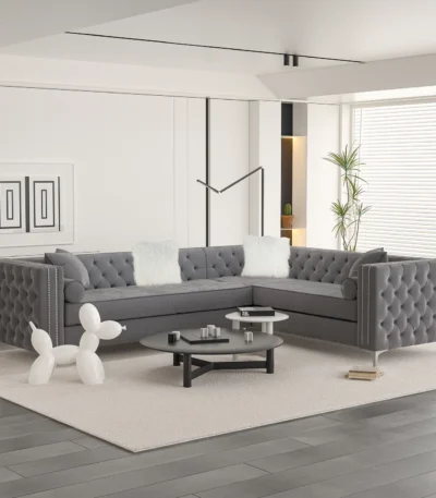 Mourcourt 6-Seater Velvet Sectional: Luxurious Comfort and Timeless Elegance