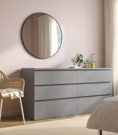 Sleek Storage Solution Grey Counter Wood 6-Drawer Unit - 78x156x45 cm