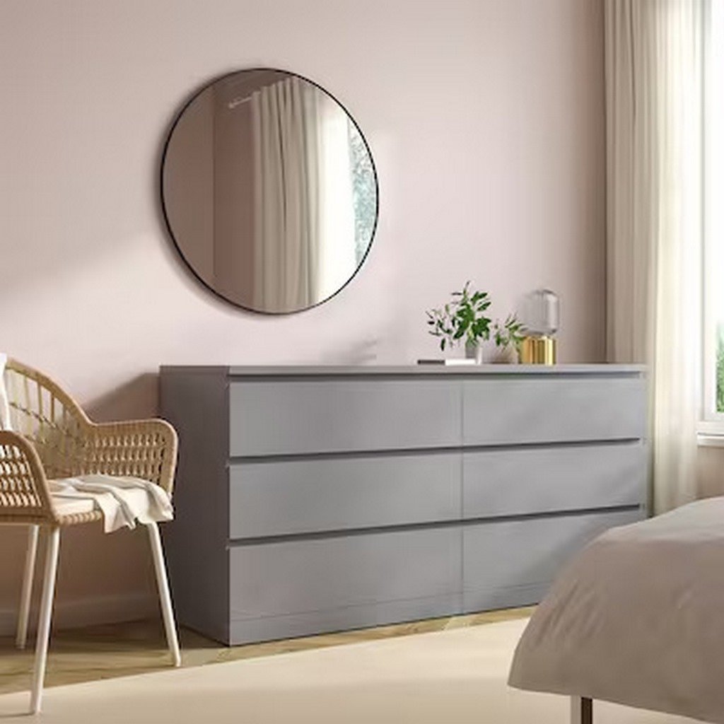 Sleek Storage Solution Grey Counter Wood 6-Drawer Unit - 78x156x45 cm