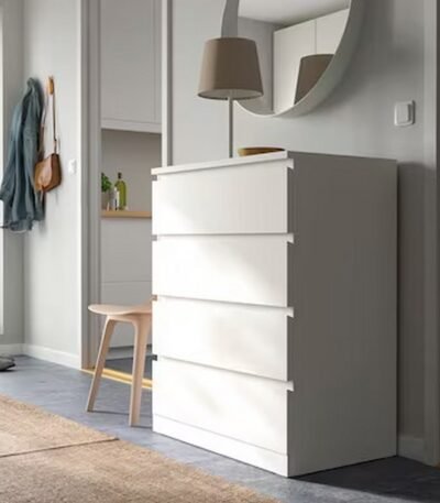 White Counter Wood Drawers Unit - Stylish Storage Essential 4 Drawers - 100x80x45 cm