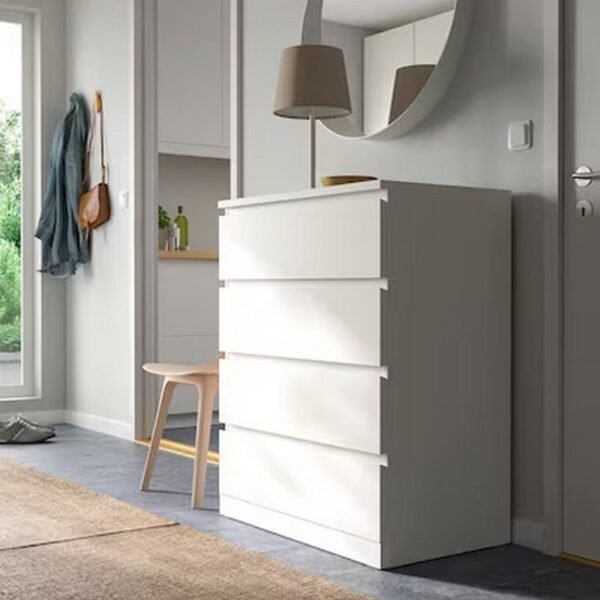 White Counter Wood Drawers Unit - Stylish Storage Essential 4 Drawers - 100x80x45 cm