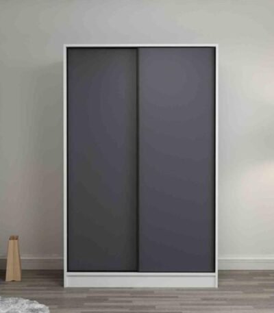 White and Grey MDF Wardrobe 2 Doors Sleek Storage Solution- 200×120×40 cm