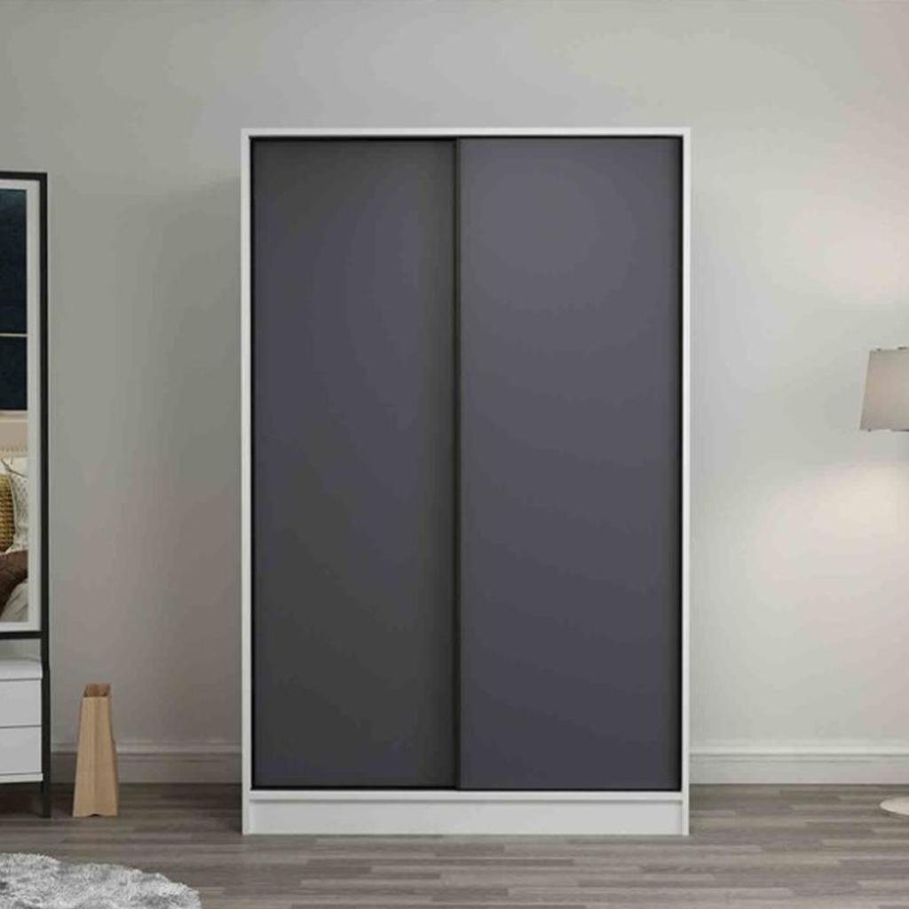 White and Grey MDF Wardrobe 2 Doors Sleek Storage Solution- 200×120×40 cm